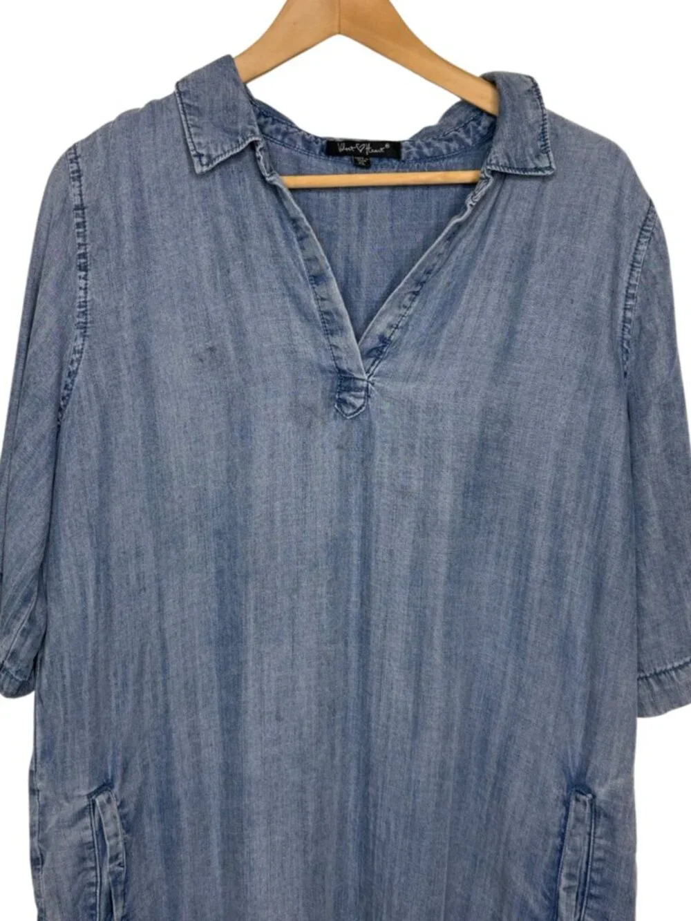 Velvet Heart Blue Tencel Chambray V-Neck Shift Dress with Pockets Size XL - Picture 2 of 10